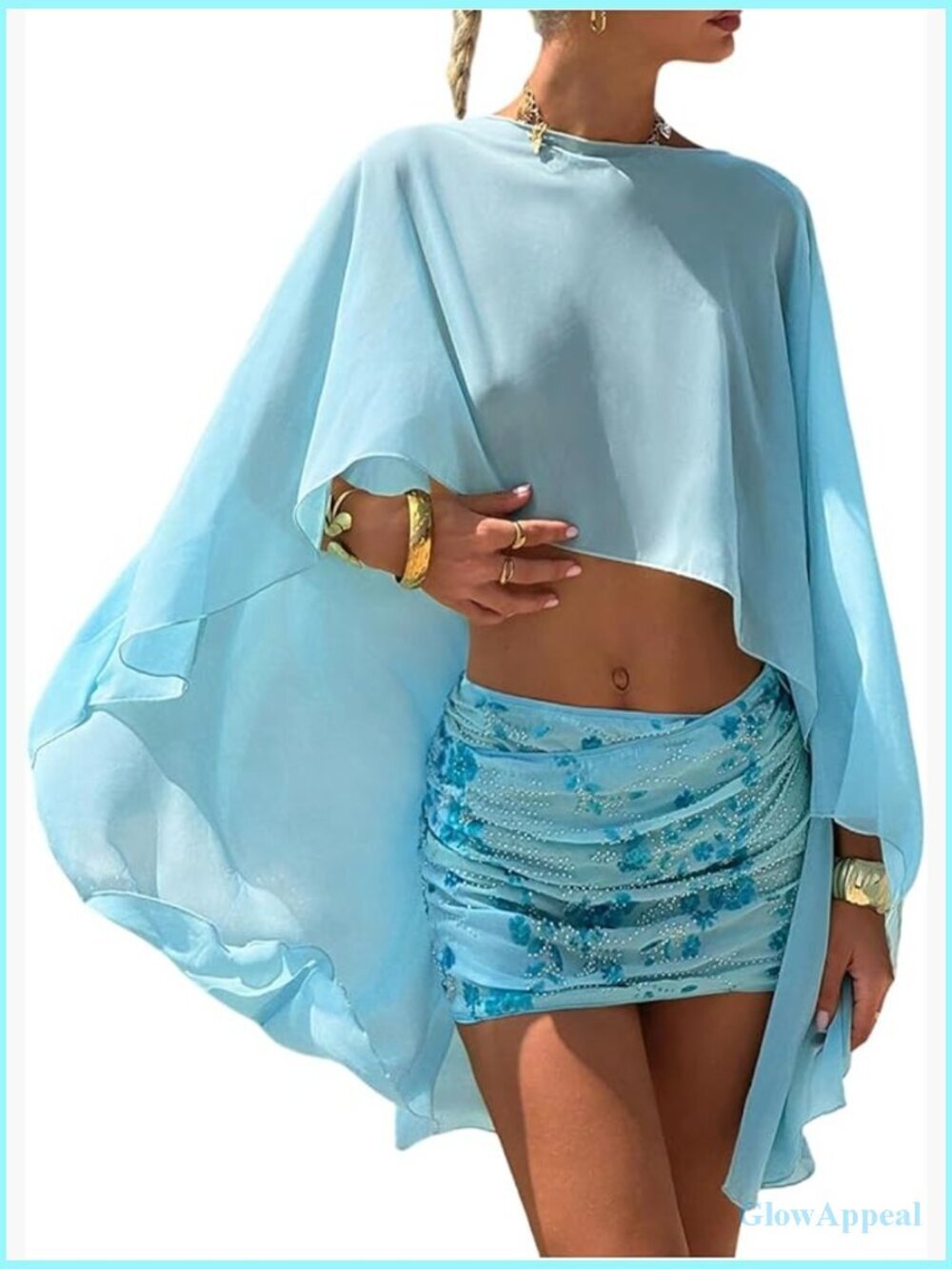Sheer Mesh High Low Ruffle Hem Beach Cover Up Poncho Shawl Wrap
